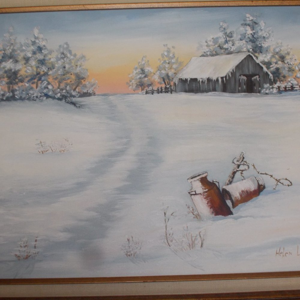 Vintage Snow Scene oil painting in wood frame - Picture 3 of 4